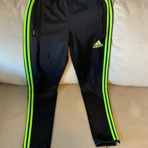 Adidas Kids Black Joggers with Neon Green Stripes
